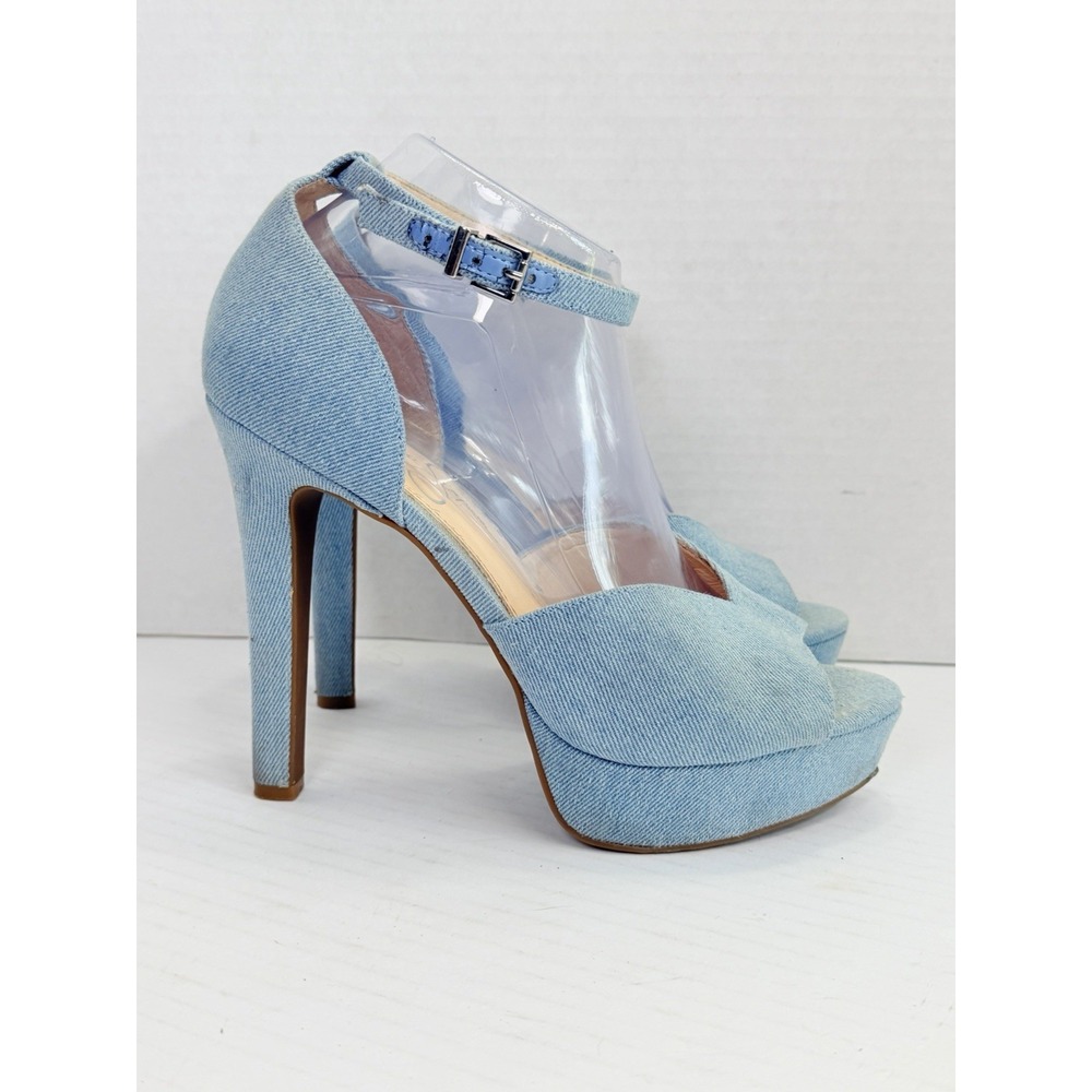Jessica Simpson Briya Denim Platform Heels Ankle Strap Pumps Women's 9M Blue